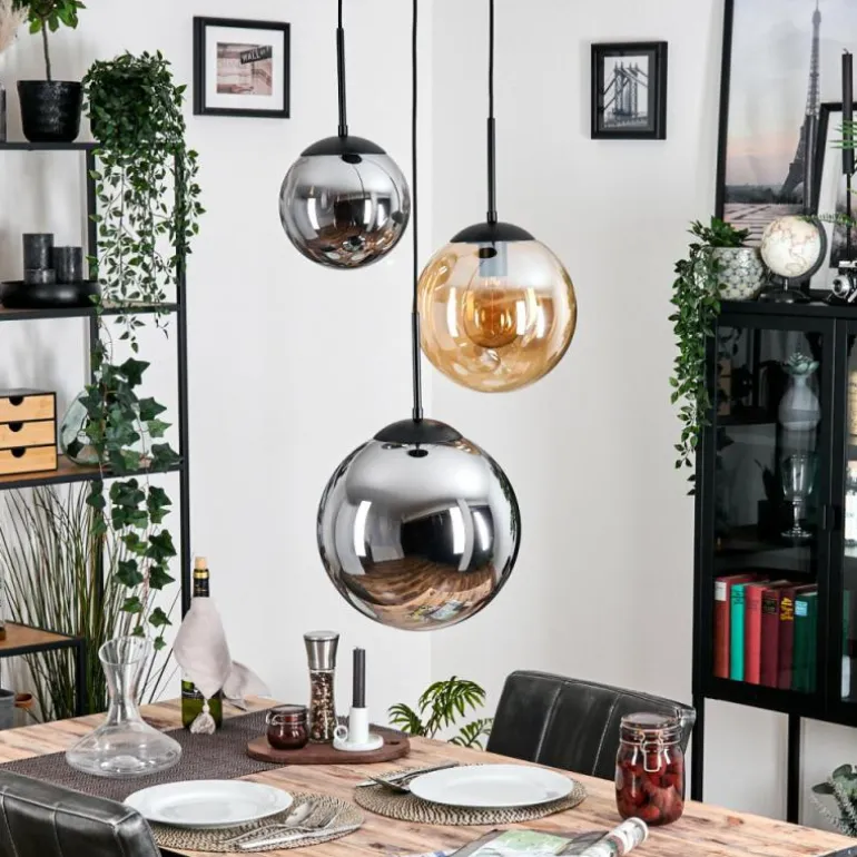 Gastor Suspension, Boule lumineuse 30 cm Ambre, Fumé, 3 lumières