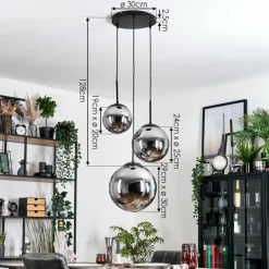 Gastor Suspension, Boule lumineuse 30 cm Fumé, 3 lumières