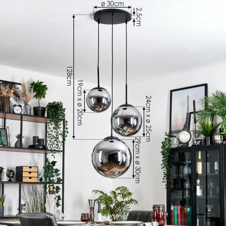 Gastor Suspension, Boule lumineuse 30 cm Fumé, 3 lumières