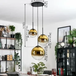 Gastor Suspension, Boule lumineuse 30 cm Or, Clair, 3 lumières