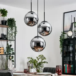 Gastor Suspension, Boule lumineuse 30 cm Chrome, Fumé, 3 lumières