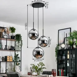Gastor Suspension, Boule lumineuse 30 cm Chrome, Fumé, 3 lumières