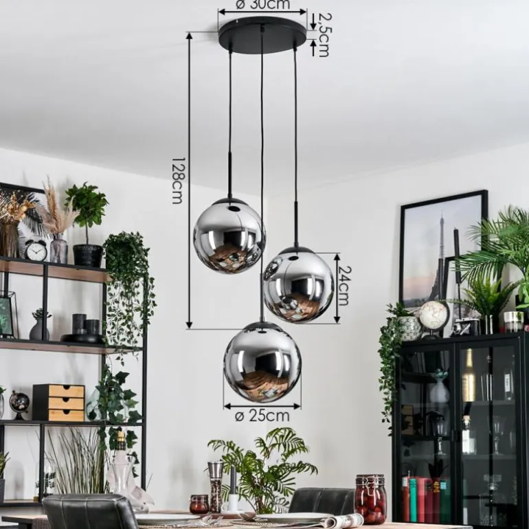 Gastor Suspension, Boule lumineuse 30 cm Chrome, Fumé, 3 lumières
