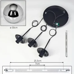 Gastor Suspension, Boule lumineuse 30 cm Chrome, Fumé, 3 lumières