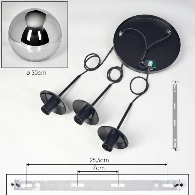 Gastor Suspension, Boule lumineuse 30 cm Chrome, Fumé, 3 lumières