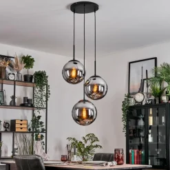 Gastor Suspension, Boule lumineuse 30 cm Chrome, Fumé, 3 lumières