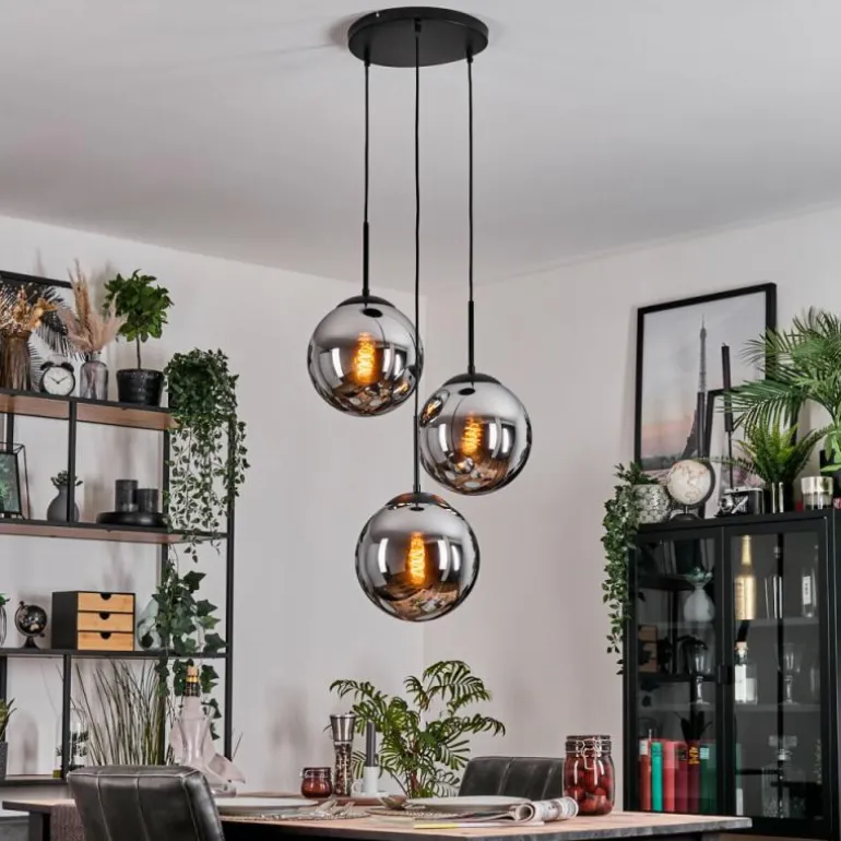 Gastor Suspension, Boule lumineuse 30 cm Chrome, Fumé, 3 lumières