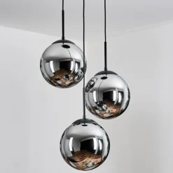 Gastor Suspension, Boule lumineuse 30 cm Chrome, Fumé, 3 lumières