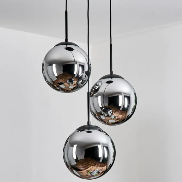 Gastor Suspension, Boule lumineuse 30 cm Chrome, Fumé, 3 lumières