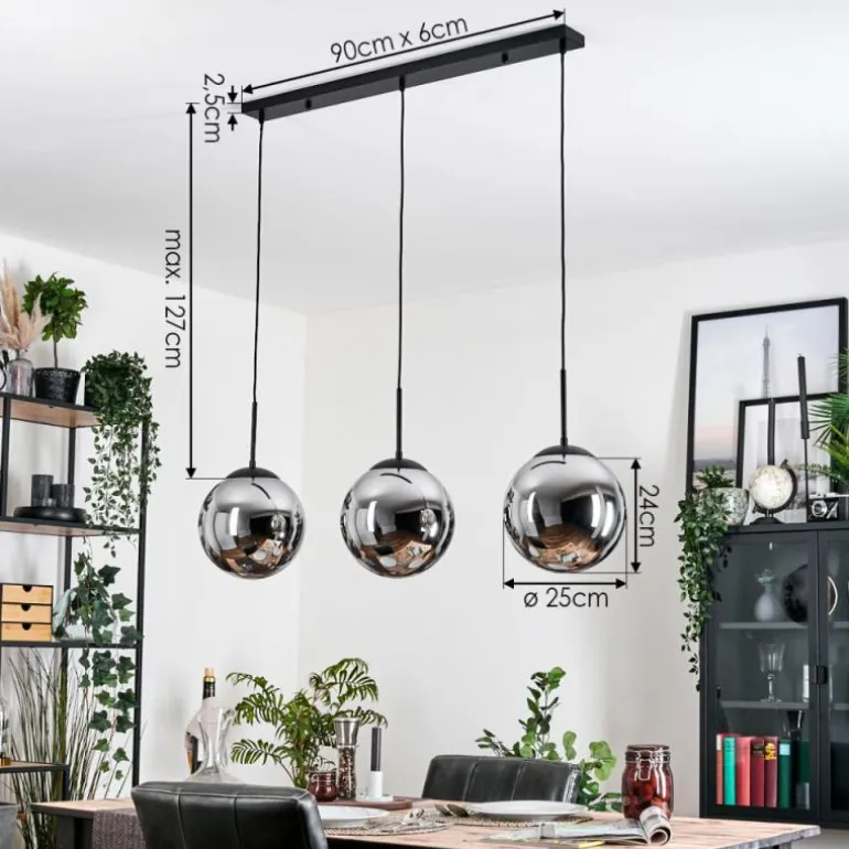 Gastor Suspension, Boule lumineuse Noir, 3 lumières