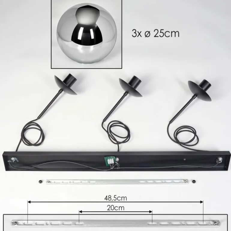 Gastor Suspension, Boule lumineuse Noir, 3 lumières