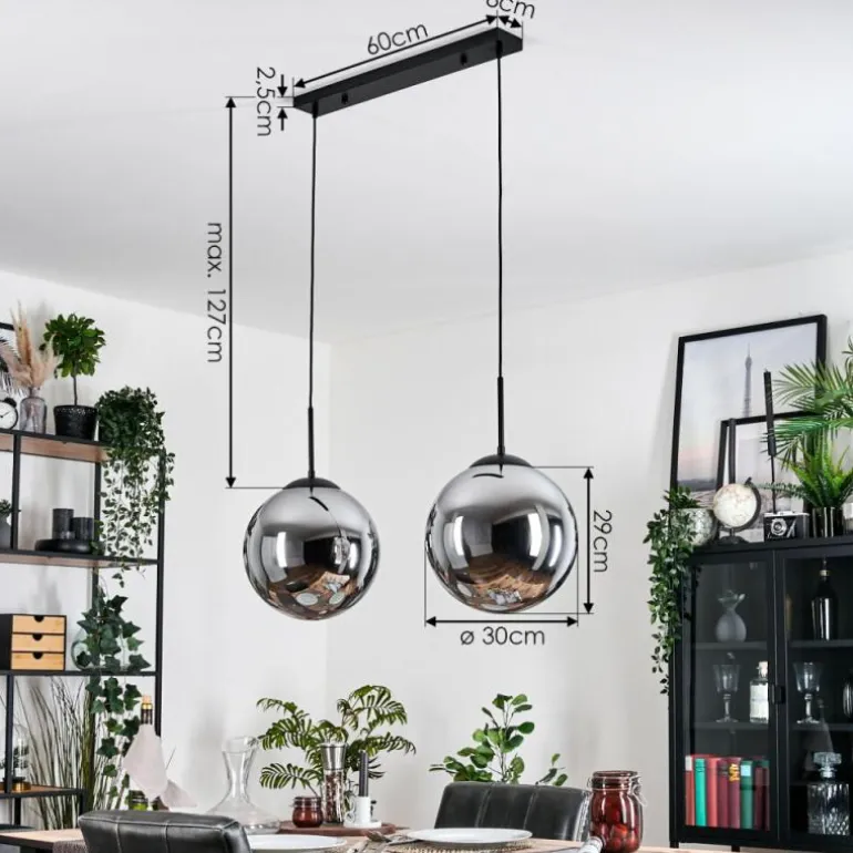 Gastor Suspension, Boule lumineuse, Suspension Noir, 2 lumières