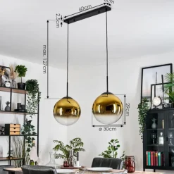 Gastor Suspension, Boule lumineuse, Suspension Or, Clair, 2 lumières