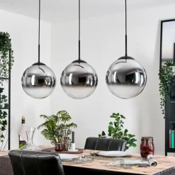 Gastor Suspension, Boule lumineuse, Suspension Chrome, Clair, Fumé, 3 lumières