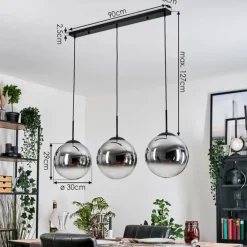 Gastor Suspension, Boule lumineuse, Suspension Chrome, Clair, Fumé, 3 lumières