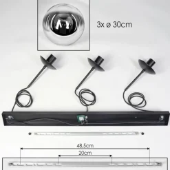 Gastor Suspension, Boule lumineuse, Suspension Chrome, Clair, Fumé, 3 lumières