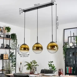 Gastor Suspension, Boule lumineuse, Suspension Or, Clair, 3 lumières