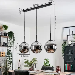Gastor Suspension, Boule lumineuse, Suspension Chrome, Fumé, 3 lumières