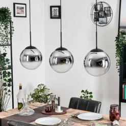 Gastor Suspension, Boule lumineuse, Suspension Chrome, Clair, Fumé, 3 lumières