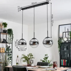 Gastor Suspension, Boule lumineuse, Suspension Chrome, Clair, Fumé, 3 lumières