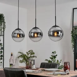 Gastor Suspension, Boule lumineuse, Suspension Chrome, Clair, Fumé, 3 lumières