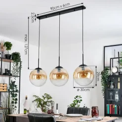 Gastor Suspension, Boule lumineuse, Suspension Ambre, Clair, 3 lumières