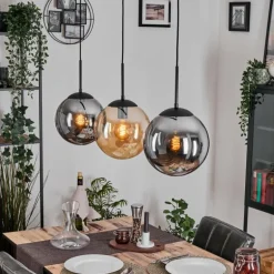 Gastor Suspension, Boule lumineuse, Suspension Ambre, Fumé, 3 lumières