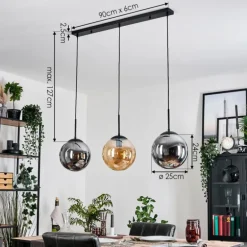 Gastor Suspension, Boule lumineuse, Suspension Ambre, Fumé, 3 lumières