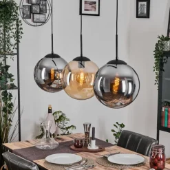 Gastor Suspension, Boule lumineuse, Suspension Ambre, Fumé, 3 lumières