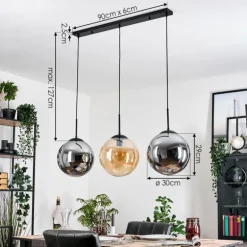 Gastor Suspension, Boule lumineuse, Suspension Ambre, Fumé, 3 lumières