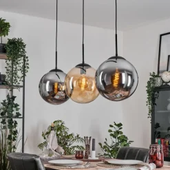 Gastor Suspension, Boule lumineuse, Suspension Ambre, Fumé, 3 lumières
