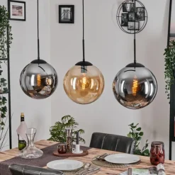 Gastor Suspension, Boule lumineuse, Suspension Ambre, Fumé, 3 lumières