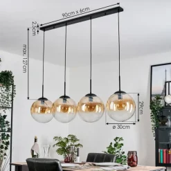 Gastor Suspension, Boule lumineuse, Suspension Ambre, Clair, 4 lumières