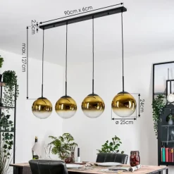Gastor Suspension, Boule lumineuse, Suspension Or, Clair, 4 lumières