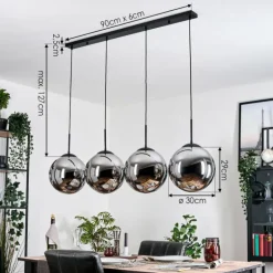 Gastor Suspension, Boule lumineuse, Suspension Chrome, Fumé, 4 lumières