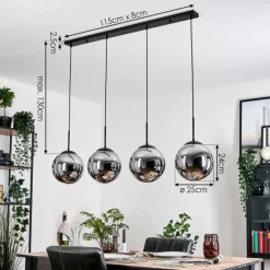 Gastor Suspension, Boule lumineuse, Suspension Chrome, Fumé, 4 lumières