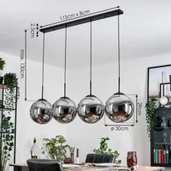 Gastor Suspension, Boule lumineuse, Suspension Chrome, Fumé, 4 lumières