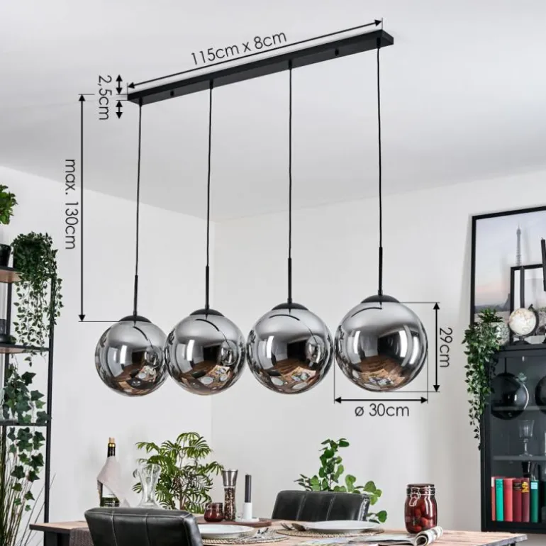Gastor Suspension, Boule lumineuse, Suspension Chrome, Fumé, 4 lumières