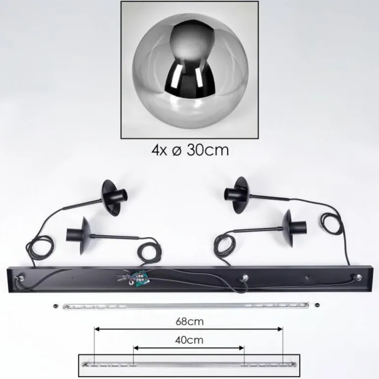 Gastor Suspension, Boule lumineuse, Suspension Chrome, Fumé, 4 lumières