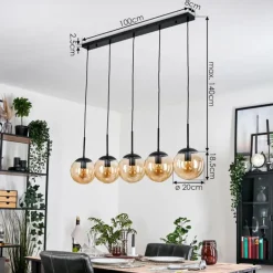 Gastor Suspension, Boule lumineuse, Suspension Ambre, 5 lumières