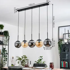 Gastor Suspension, Boule lumineuse, Suspension Ambre, Fumé, 5 lumières