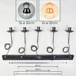 Gastor Suspension, Boule lumineuse, Suspension Ambre, Fumé, 5 lumières