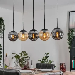 Gastor Suspension, Boule lumineuse, Suspension Ambre, Fumé, 5 lumières