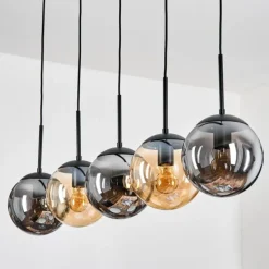 Gastor Suspension, Boule lumineuse, Suspension Ambre, Fumé, 5 lumières