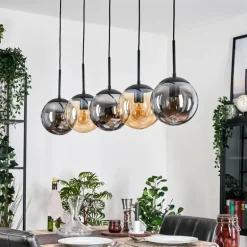Gastor Suspension, Boule lumineuse, Suspension Ambre, Fumé, 5 lumières