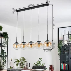 Gastor Suspension, Boule lumineuse, Suspension Ambre, Clair, 5 lumières