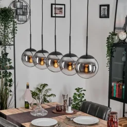 Gastor Suspension, Boule lumineuse, Suspension Chrome, Clair, Fumé, 5 lumières