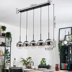Gastor Suspension, Boule lumineuse, Suspension Chrome, Clair, Fumé, 5 lumières