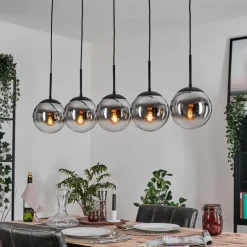 Gastor Suspension, Boule lumineuse, Suspension Chrome, Clair, Fumé, 5 lumières