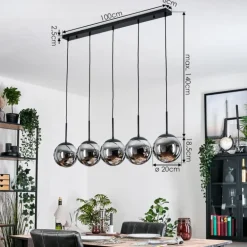 Gastor Suspension, Boule lumineuse, Suspension Chrome, Fumé, 5 lumières
